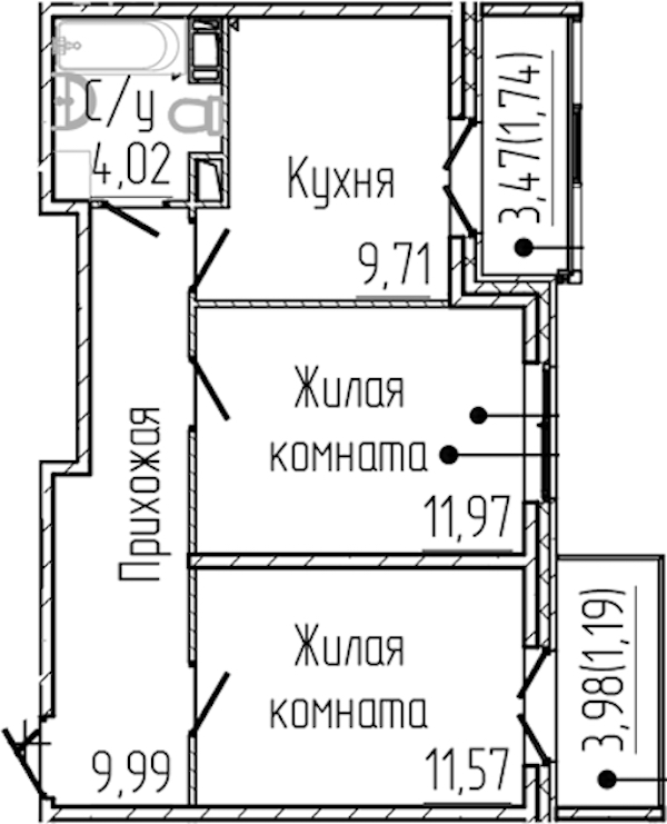 2-комнатная квартира 50.19 м², 5/8 эт., ЖК «SERTOLOVO PARK»